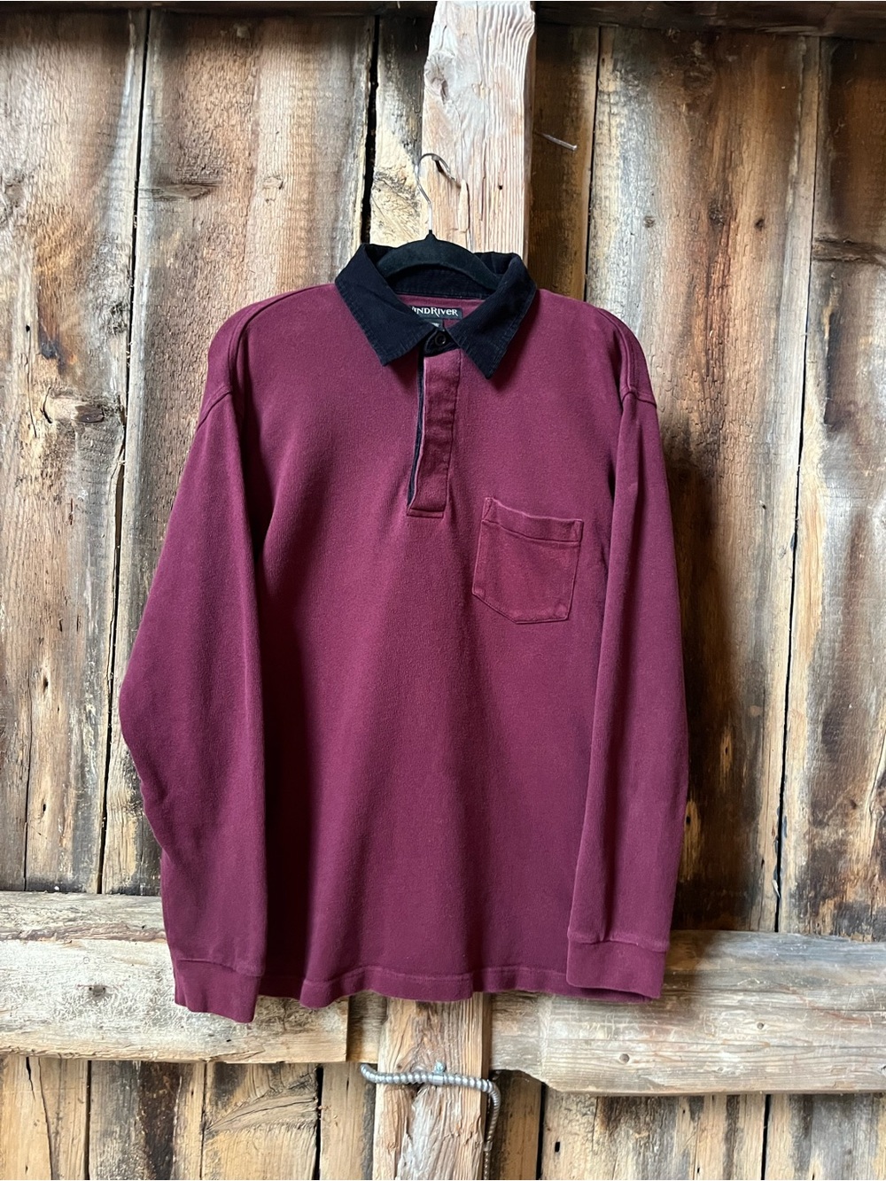Vintage-Inspired Maroon Rugby Sweater with Black Collar